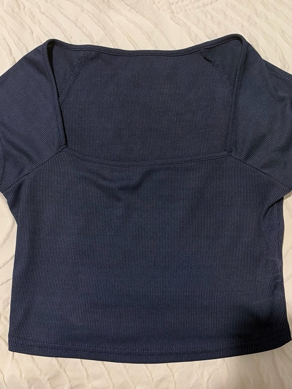 SHEIN Navy Ribbed Square-Neck Crop Top